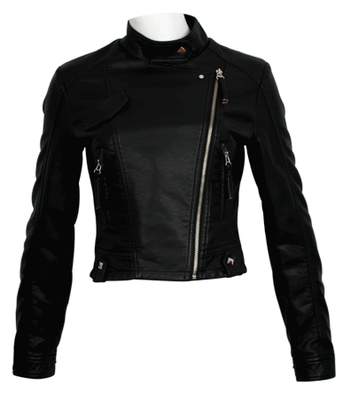 2011 Vogue Mulheres Negras Mtotorcycle Blazer Couro F3110