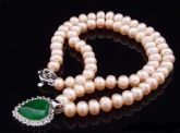 Colar de pérolas rosa verde pingente jade zirconia